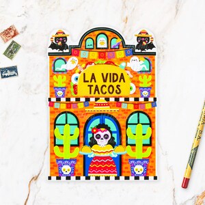 Halloween Taco Shop Postcard || HLWN25-5. Fun cut out Halloween postcard, A6