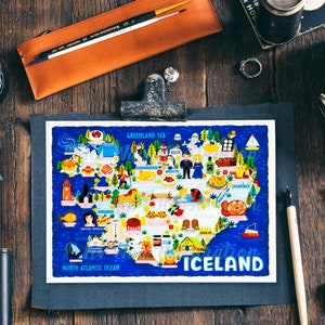 Carte postale de l'Islande - Carte de l'Islande - Carte de l'Islande - Carte de l'Islande illustrée - Cadeau de voyage - Carte postale A6