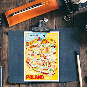 Polen Karte Postkarte - Landkarte von Polen - Polen Karte - Illustrierte Polen Karte - Reisegeschenk - A6 Postkarte