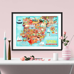 Poster carte de l'Espagne - carte de l'Espagne - carte de l'Espagne - carte de l'Espagne illustrée - art mural - décoration d'intérieur - cadeau pour la maison - cadeau poster