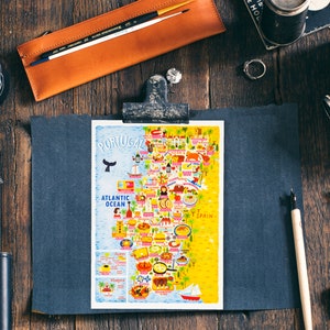 Carte postale du Portugal - Carte du Portugal - Carte du Portugal - Carte du Portugal illustrée - Cadeau de voyage - Carte postale A6
