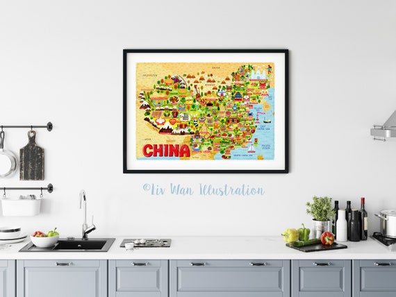 中国地図ポスター - 中国地図 - 中国地図 - イラスト入り中国