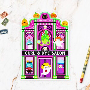 Halloween Hair Salon Postcard || HLWN25-1. Fun cut out Halloween postcard, A6