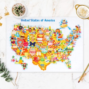 USA Map Puzzle - Map of USA - USA Map - Puzzle gift - Illustrated usa map - 300 piece jigsaw