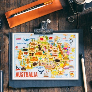 Australien Map Postkarte - Landkarte von Australien - Australien Map - Illustrierte Australien Karte - Reisegeschenk - A6 Postkarte