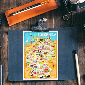 Germany Map Postcard - Map of Germany - Germany Map - Illustrated Germany Map - Travel Gift - A6 postcard