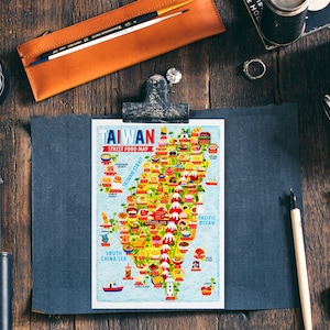 Carte postale de Taiwan Street Food - carte de Taiwan - carte de Taiwan - carte de Taiwan illustrée - cadeau de voyage - carte postale A6