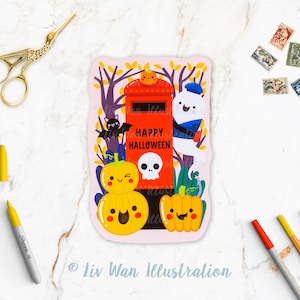 Halloween Post Box Postcard. Fun cut out Halloween postcard, A6