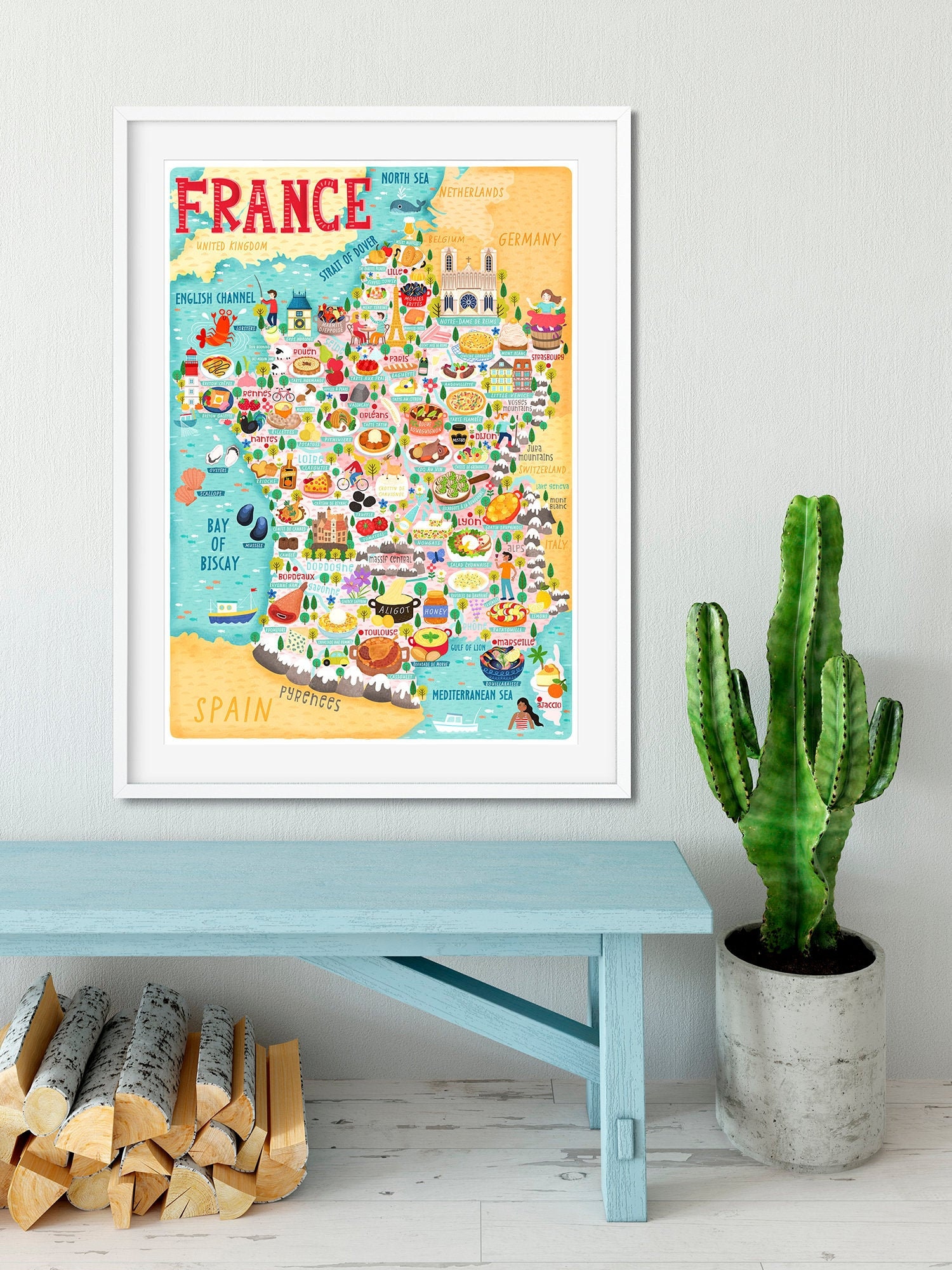 France Map Poster - France Map -  Map of France - Illustrated France Map - Wall Art - Home Decor - Home Gift - Poster Gift