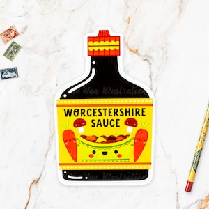 Carte postale sauce Worcestershire - Carte postale de nourriture - Illustration de nourriture - Carte postale découpée - Carte postale en forme - Cadeau de nourriture