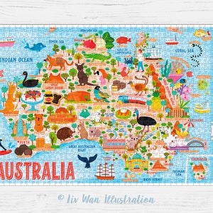 Australien Kartenpuzzle - Landkarte von Australien - Australien Karte - Puzzle Geschenk - Illustrierte Australien Karte - 1000 Teile Puzzle