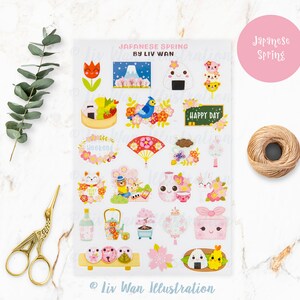 Japanese Spring Sticker sheet - Kawaii sticker sheet - Kawaii stationary - cute sticker sheet - laptop & phone case stickers