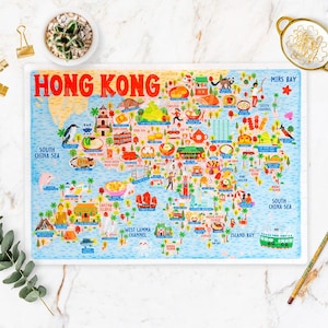 Rompecabezas con el mapa de Hong Kong - Mapa de Hong Kong - Mapa de Hong Kong - Rompecabezas de regalo - Mapa ilustrado de Hong Kong - Rompecabezas de 300 piezas