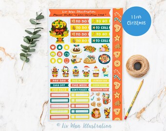I Love Christmas Food Planner Sticker Sheet / Cute functional stickers