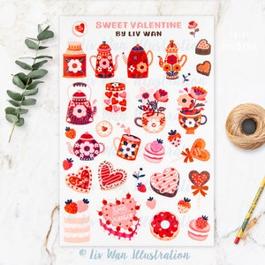 Sweet Valentine Sticker Sheet - Kawaii sticker sheet - Kawaii stationary - cute sticker sheet - laptop & phone case stickers