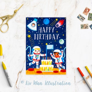 Carte postale Happy Birthday Moon, amusante carte d'anniversaire A6 faite main