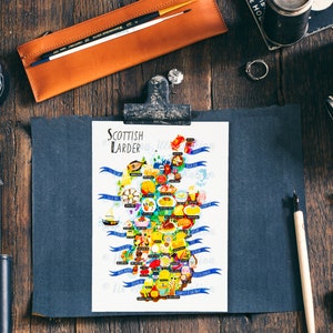 Kaart van Schotse voorraadkast - kaart van Schotland - kaart van Schotland - geïllustreerde kaart van Schotland - reiscadeau - A6-kaart