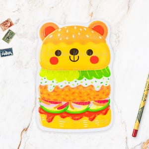 Carte postale Bear Burger - carte postale alimentaire - carte postale de restauration rapide - carte postale alimentaire kawaii - carte postale découpée, format A6