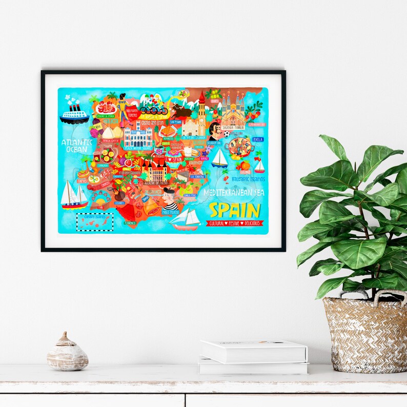 Póster de mapa de España - Mapa de España - Mapa de España - Mapa ilustrado de España - Arte mural - Decoración del hogar - Regalo para el hogar - Póster de regalo - Envío gratuito imagen 4