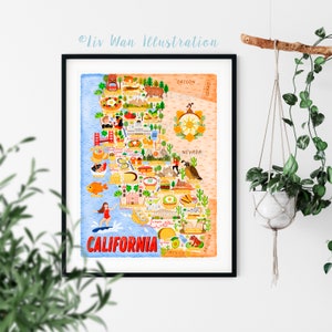 Kalifornien Karte Poster - Kalifornien Karte - Landkarte von Kalifornien - illustrierte Kalifornien Karte - Wandkunst - Wohndekor - Poster Geschenk