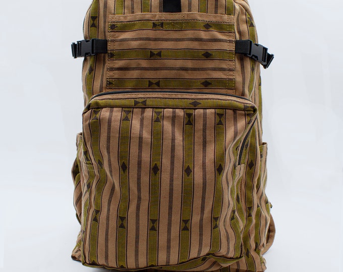 Natibo Backpack, tan brown neutral green, unisex, made with handwoven Sagada textiles from the Philippines