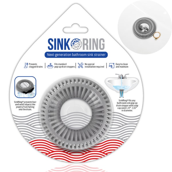 SINKRING The Ultimate Bathroom Sink Drain Protector Hair Catcher/Strainer/Snare, Round - Gray