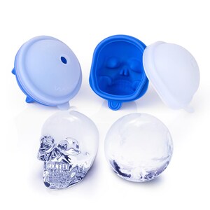 SHAPED Extra Large 3D Skull & Sphere Ice Molds Set, Large Round Whiskey Ice Ball Molds, Spherical Ice Maker - 2 in 1
