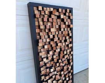 Professional Acoustic Panel Sound Diffuser | Studio Sound Proofing, Pixel Art, California Redwood, rustic art, Large wooden hanging art