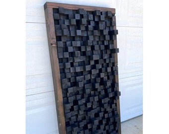 Reclaimed Wood, Sound Diffuser, Acoustic Panel, SoundProofing, Pixel, art, Black wood art, 3d art, wooden hanging wall California Redwood