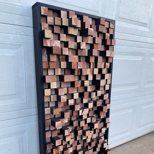 Reclaimed wood pixel sound diffuser studio dampener wall art California Redwood