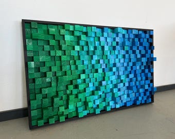 Artistic Green and Blue Professional Recording Studio Acoustic Panel Sound Diffuser Wall Art