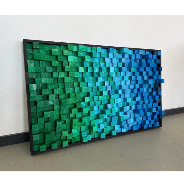 Artistic Green and Blue Professional Recording Studio Acoustic Panel Sound Diffuser Wall Art