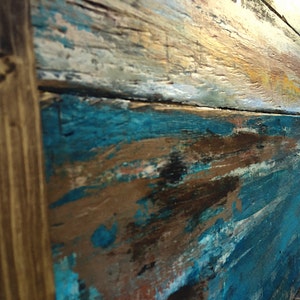 Reclaimed wood art, wall art, wooden, blue brown painting, wood painting, image 1