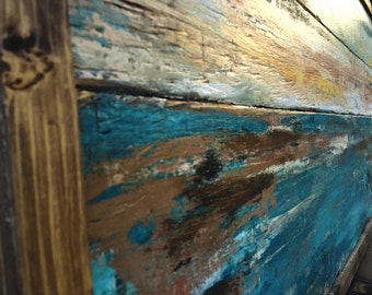 Reclaimed wood art, wall art, wooden, blue brown painting, wood painting,