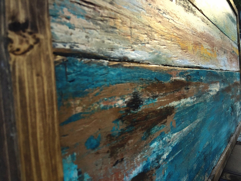 Reclaimed wood art, wall art, wooden, blue brown painting, wood painting, image 1