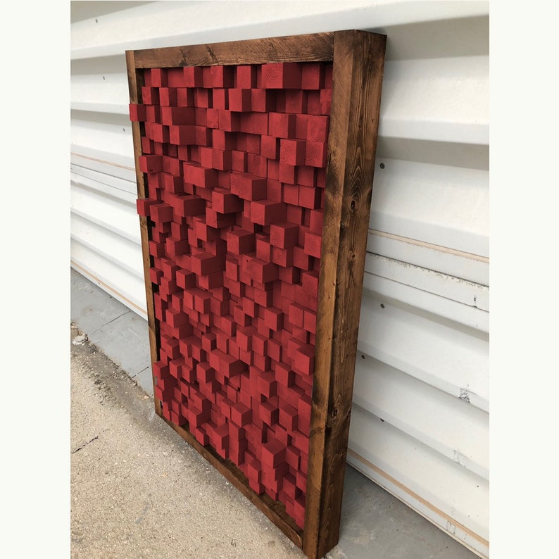 Reclaimed Wood, Sound Diffuser, Acoustic Panel, SoundProofing, Proof, Pixel, art, red wood art, 3d art, wooden art image 3