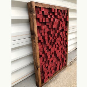 Reclaimed Wood, Sound Diffuser, Acoustic Panel, SoundProofing, Proof, Pixel, art, red wood art, 3d art, wooden art image 1