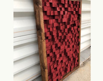 Reclaimed Wood, Sound Diffuser, Acoustic Panel, SoundProofing, Proof, Pixel, art, red wood art, 3d art, wooden art