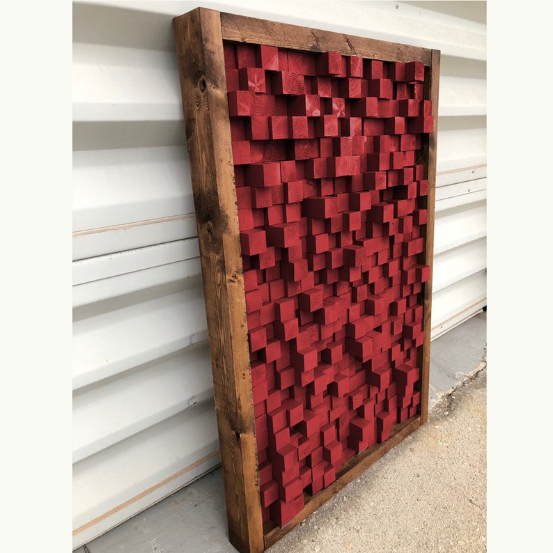 Reclaimed Wood, Sound Diffuser, Acoustic Panel, SoundProofing, Proof, Pixel, art, red wood art, 3d art, wooden art image 1