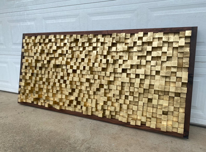 Gold Wooden Sound Diffuser, Acoustic Panel, SoundProofing, Pixel, gold art, wooden art, recording studio music theater California Redwood zdjęcie 3