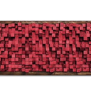 Reclaimed Wood, Sound Diffuser, Acoustic Panel, SoundProofing, Proof, Pixel, art, red wood art, 3d art, wooden art image 9