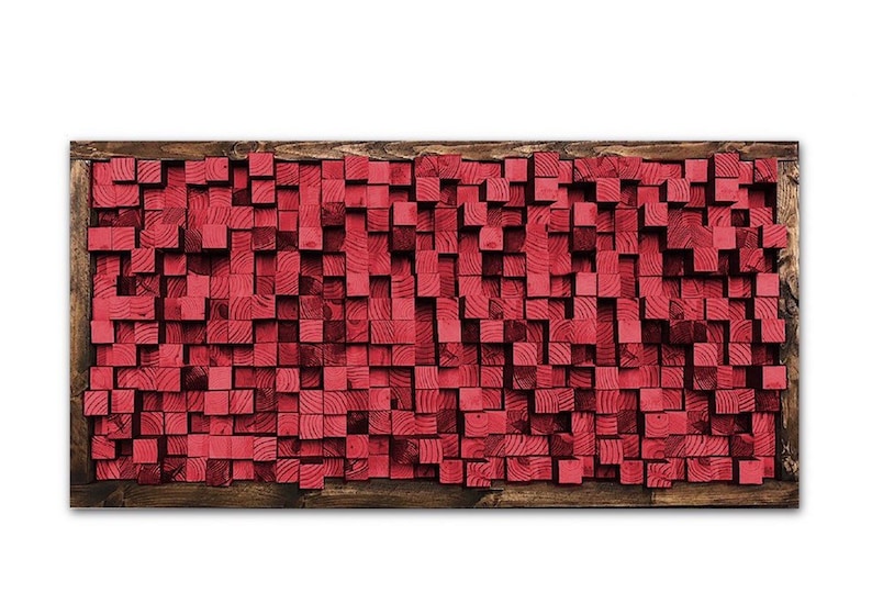 Reclaimed Wood, Sound Diffuser, Acoustic Panel, SoundProofing, Proof, Pixel, art, red wood art, 3d art, wooden art image 9