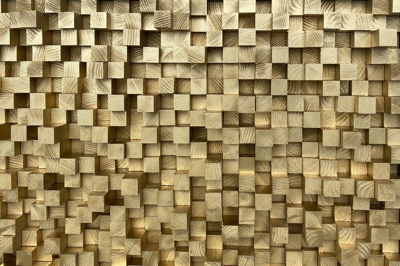 Gold Wooden Sound Diffuser, Acoustic Panel, SoundProofing, Pixel, gold art, wooden art, recording studio music theater California Redwood zdjęcie 5