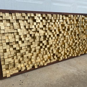 Gold Wooden Sound Diffuser, Acoustic Panel, SoundProofing, Pixel, gold art, wooden art, recording studio music theater California Redwood zdjęcie 2