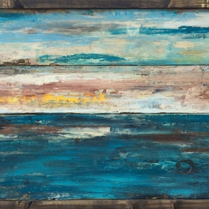 Reclaimed wood art, wall art, wooden, blue brown painting, wood painting, image 2