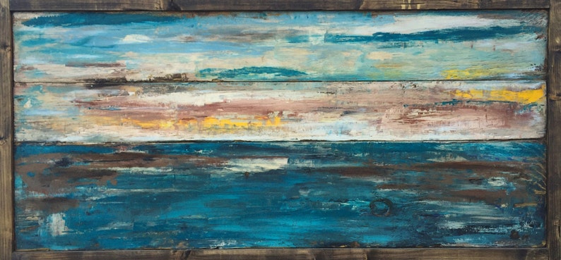 Reclaimed wood art, wall art, wooden, blue brown painting, wood painting, image 2