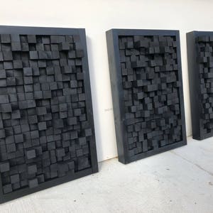 Wooden art sound diffuser black hanging acoustic panel studio theater sound dampening treatment pixel made with California Redwood image 7