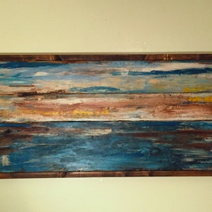 Reclaimed wood art, wall art, wooden, blue brown painting, wood painting, image 5