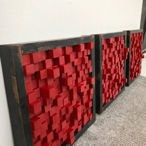 3 Distressed reclaimed wood sound diffuser acoustic panels hanging wall art Made with California Redwood image 7