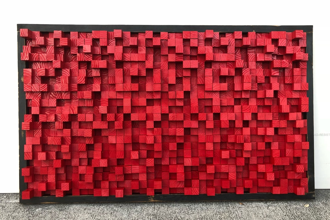 Reclaimed Wood Sound Diffuser Acoustic Panel Red Wall Hanging Etsy